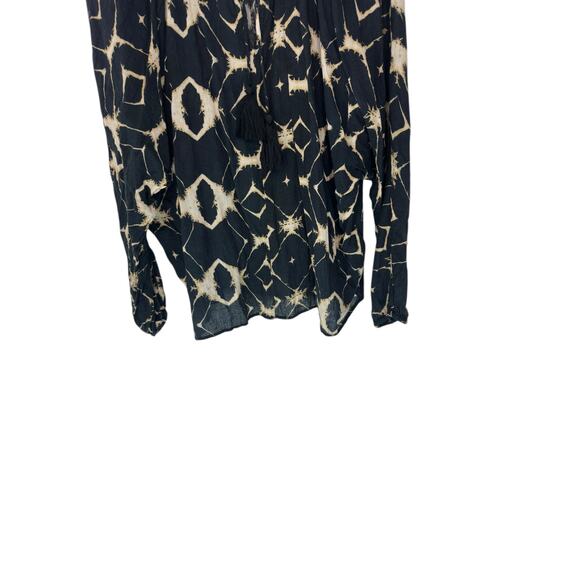 Sundance Blouse Black Tan Lightweight‎ Long Sleeve Boho Bohemian Tassel Small - Picture 4 of 12
